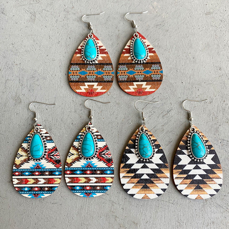 Wholesale Turquoise Pendant Vintage Fashion Western Bohemian Earrings